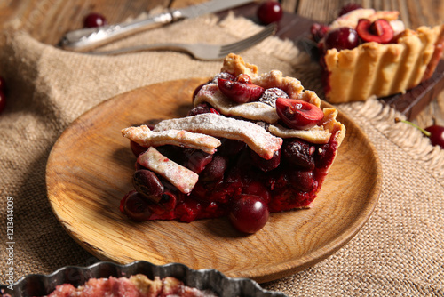 Wallpaper Mural Plate with piece of tasty cherry pie, closeup Torontodigital.ca