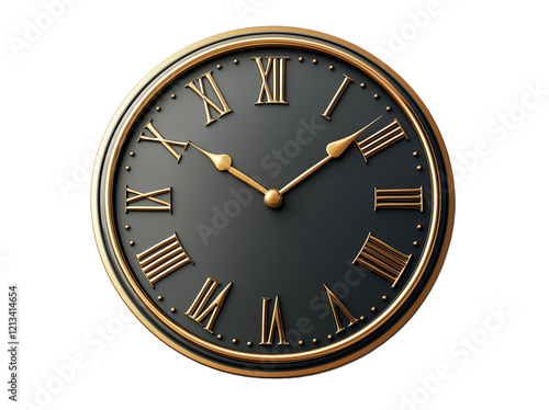3D render of a simple wall clock icon on, isolated on transparent background