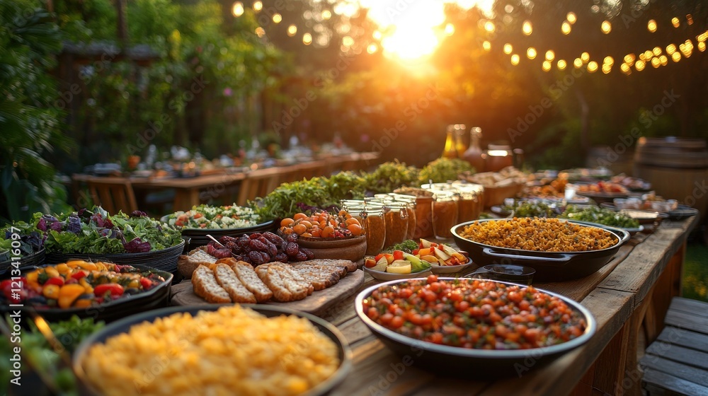 Sunset garden party buffet table food Sunset garden party buffet table food