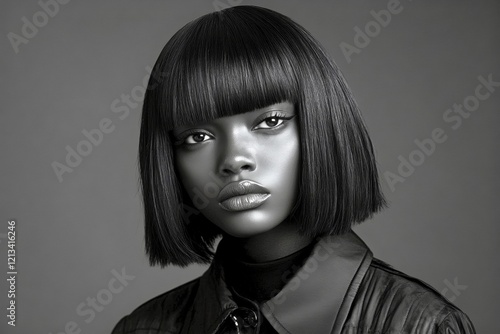 Wallpaper Mural Commercial ad campaign conceptual art. Short hairdo - straight hair. Lovely calm black girl - for ads, magazine ad and web use. African american model. Bold black girl inspiration. Torontodigital.ca