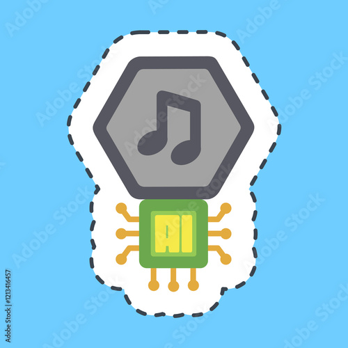 Cutting line sticker ai music sound. Artificial intelligence elements.