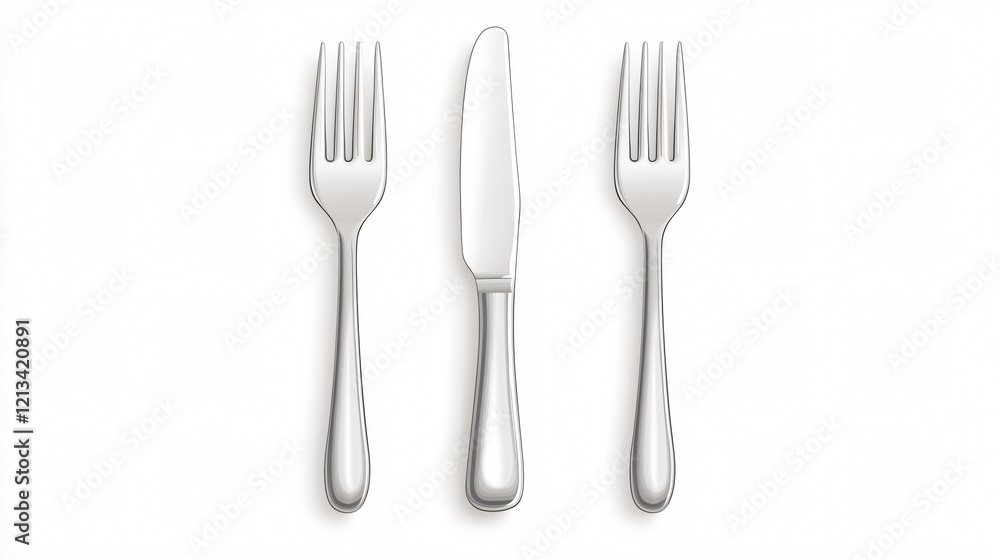 Wide Angle Fork Knife on White Background for Food Photography Wide Angle Fork Knife on White Background for Food Photography