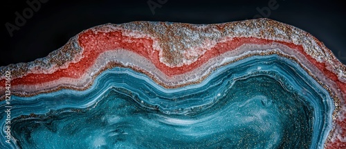 Stunning Teal  Blue    Red Agate Resin Art with Gold Glitter