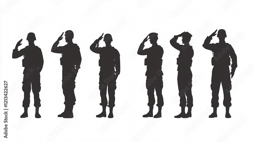 Saluting Soldier Silhouette Icon: Clear, Wide-angle, Isolated Design for Editorial Use Saluting Soldier Silhouette Icon: Clear, Wide-angle, Isolated Design for Editorial Use