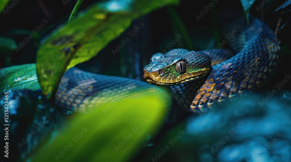 Borneo venomous snake in tropical forest, AI generated image Borneo venomous snake in tropical forest, AI generated image