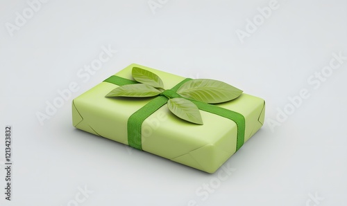 Eco-friendly gift box with leaves, studio shot, white background, sustainable packaging photo