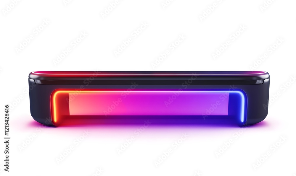 Futuristic studio desk, neon lights, white background, broadcast Futuristic studio desk, neon lights, white background, broadcast