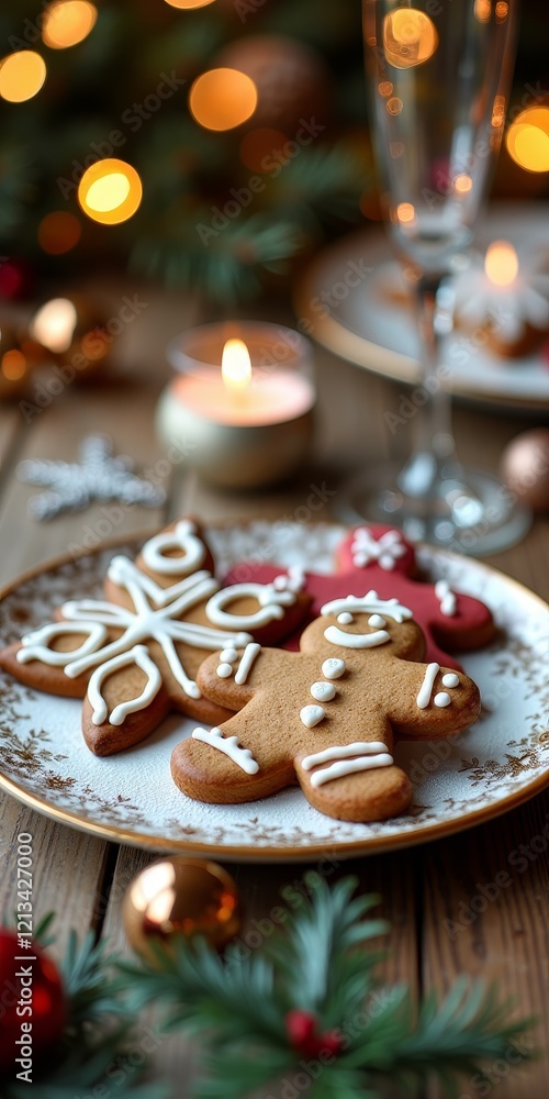 Freshly baked gingerbread cookies, adorned with icing and nestled on a festive holiday plate, awaiting indulgence Freshly baked gingerbread cookies, adorned with icing and nestled on a festive holiday plate, awaiting indulgence