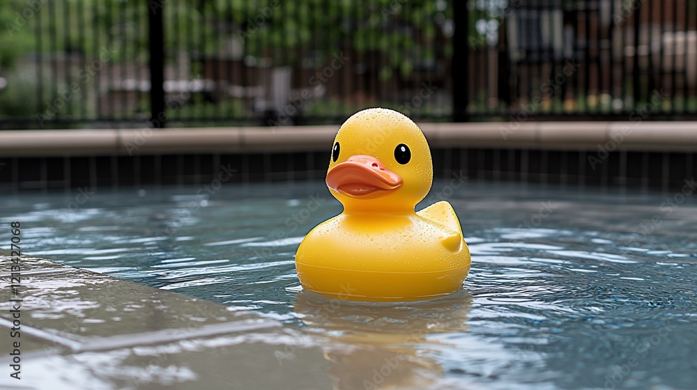 Yellow rubber duck floating in a pool. Yellow rubber duck floating in a pool.
