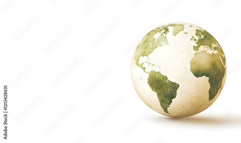 Fototapeta premium Green Earth Globe, Watercolor Style, White Background, Sustainability