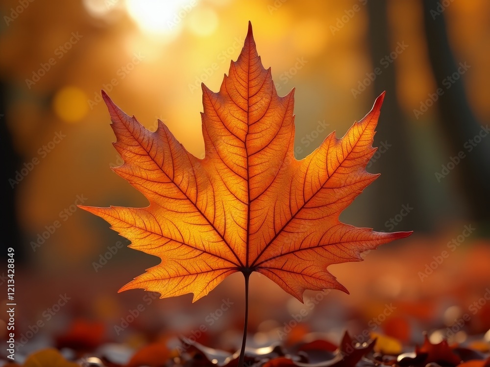 A vibrant orange leaf with serrated edges, showcasing the beauty of autumn A vibrant orange leaf with serrated edges, showcasing the beauty of autumn