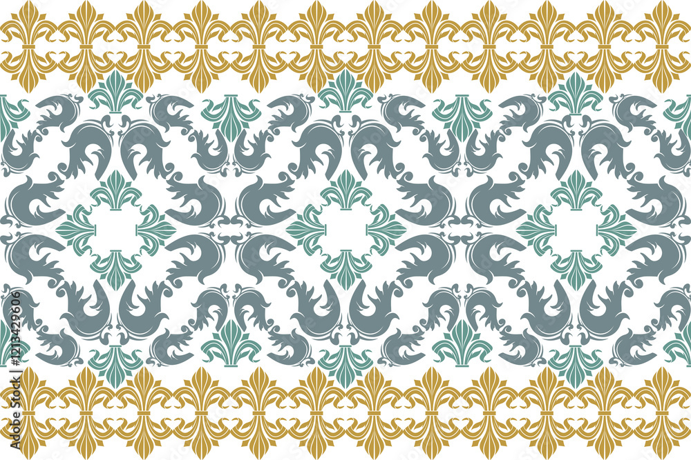 Fototapeta premium Oriental pattern vector illustration Ceramic tile, Uzbek mosaic, Eastern Arabic Islamic pattern Decorated with white flowers and stars.