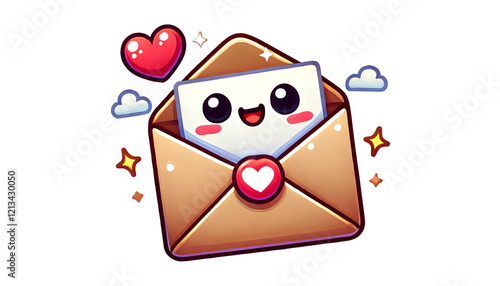 Cartoon Envelope with Heart Sticker on White Background photo