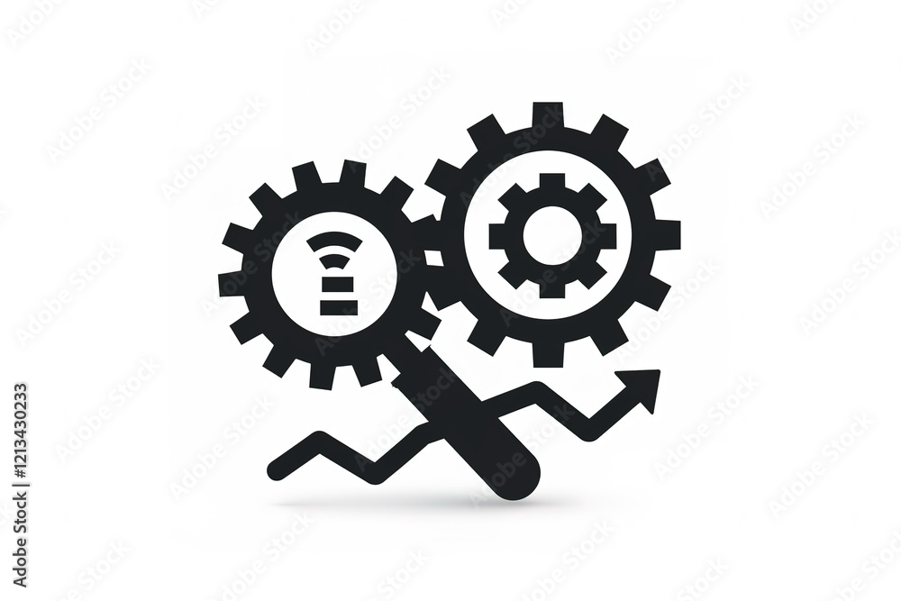 Interconnected gears and upward trend graph Interconnected gears and upward trend graph