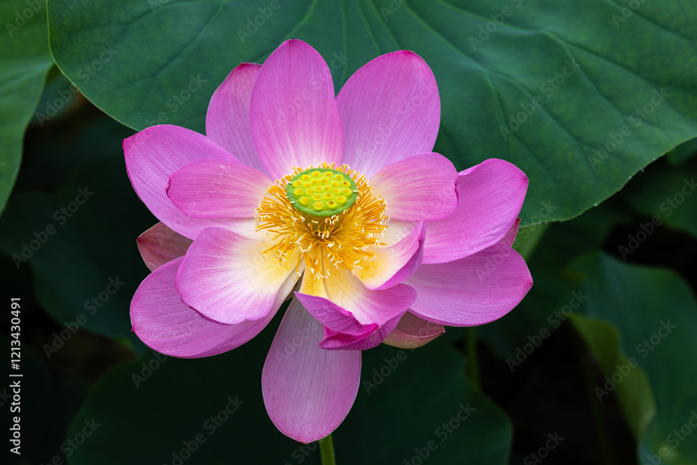 Close-up of beautifully blooming ancient lotus flower in a pond. Close-up of beautifully blooming ancient lotus flower in a pond.
