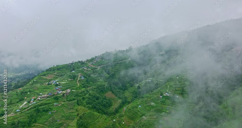 Foggy Narchyang Village Captured Through Drone Foggy Narchyang Village Captured Through Drone
