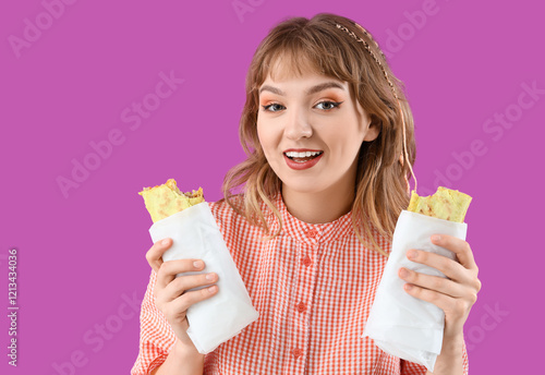 Young woman with tasty sand...