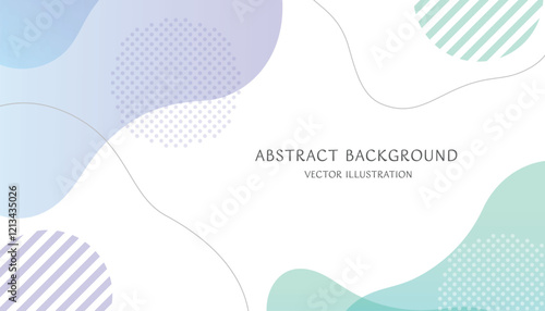 ストライプの丸とドットの丸と抽象的な形のグラデーションで構成された16:9のベクターイラストの背景素材。青と緑のグラデーション
