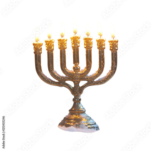 Sparkling Menorah with Five Candles on transparent background photo