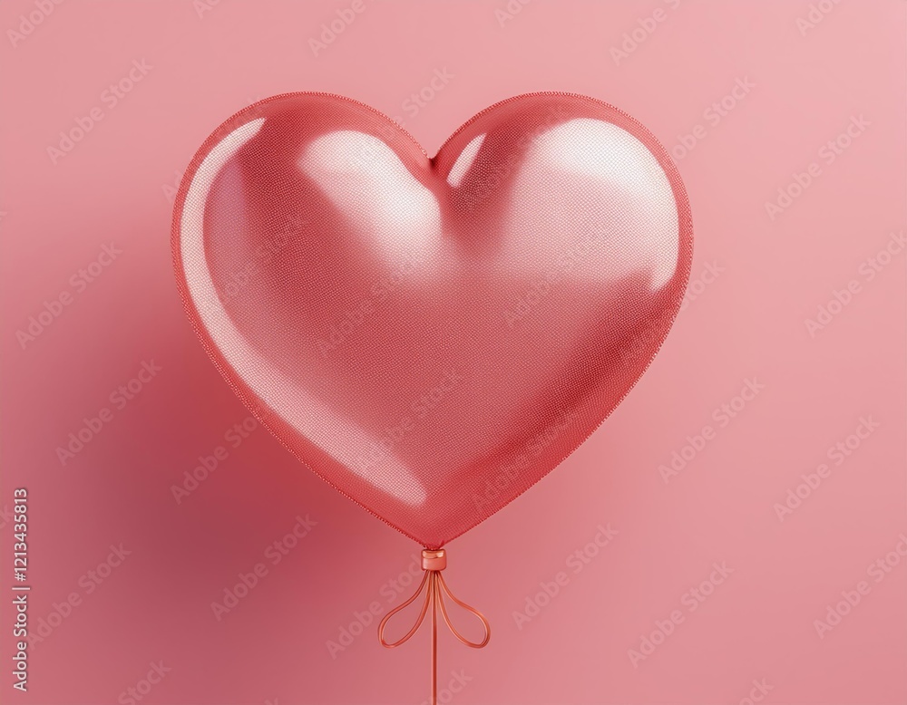 3D illustration shiny coral heart shaped balloon floats against a pale pink background 3D illustration shiny coral heart shaped balloon floats against a pale pink background