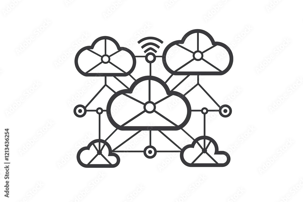 Interconnected cloud network system graphic Interconnected cloud network system graphic