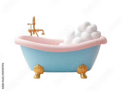 3D cartoon bathtub icon, isolated on transparent background