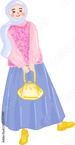 Smiling Girl in Modest Fashion Vector Design Illustration.  Ideal for websites, children’s books, apps, posters, educational materials, or cultural awareness campaigns.