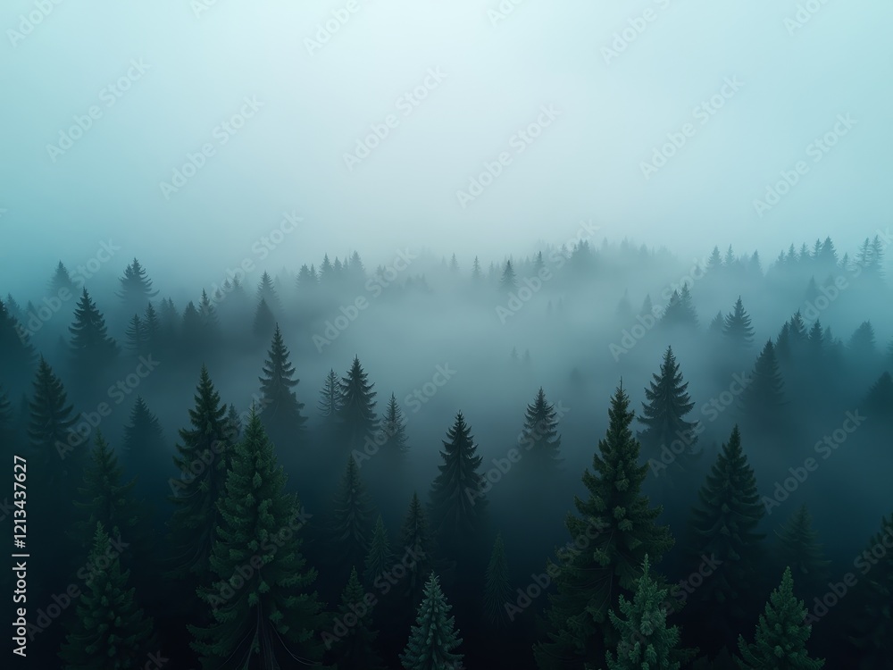 A serene and misty forest landscape A serene and misty forest landscape