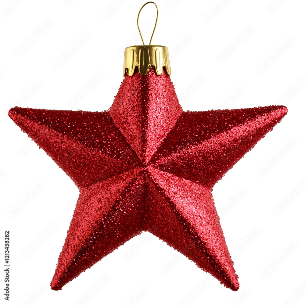 A red Christmas ornament in the shape of a star, cut out. Isolated on transparent or white background A red Christmas ornament in the shape of a star, cut out. Isolated on transparent or white background