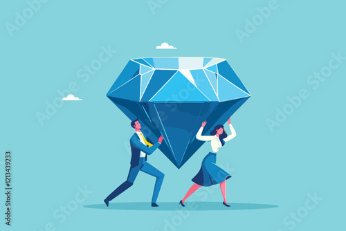 Collaborative Effort, Business Team United in Carrying a Giant Valuable Diamond as a Symbol of Collective Success and Shared Goals