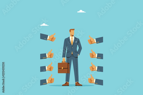 Admired Leadership, A Businessman Earns Colleagues' Respect with a Thumbs-Up for His Outstanding Support and Success