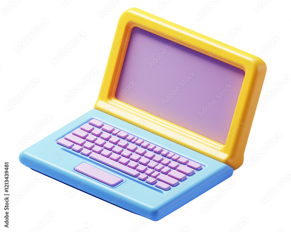3D render of a simple cartoon blue laptop with a yellow frame, isolated on transparent background 3D render of a simple cartoon blue laptop with a yellow frame, isolated on transparent background