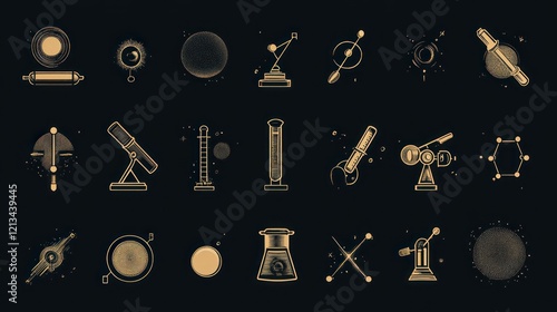 Astronomy, science, and chemistry icons set. photo