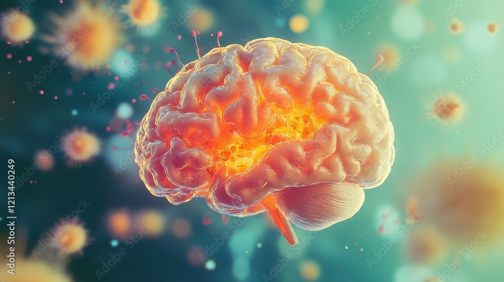 Naklejka premium Prevention and Health Promotion Concept. A vivid graphic depicting a human brain illustrating damage, suitable for educational or medical contexts in stock image usage.