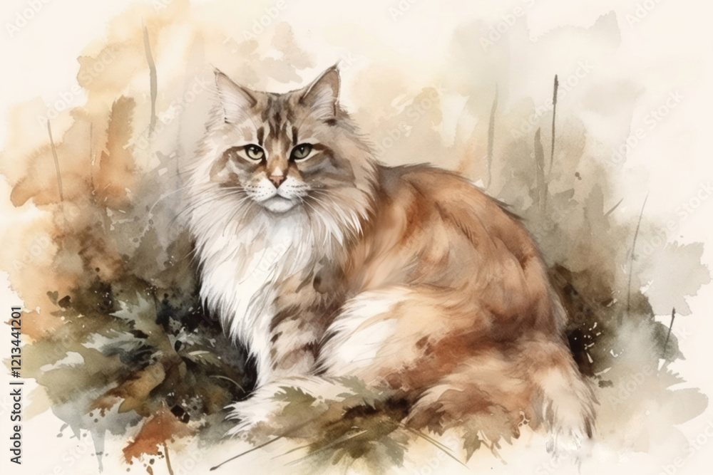 Fotografie Norwegian Forest Cat in the forest