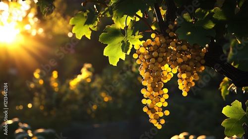A bunch of grapes on the vine in the late afternoon sun