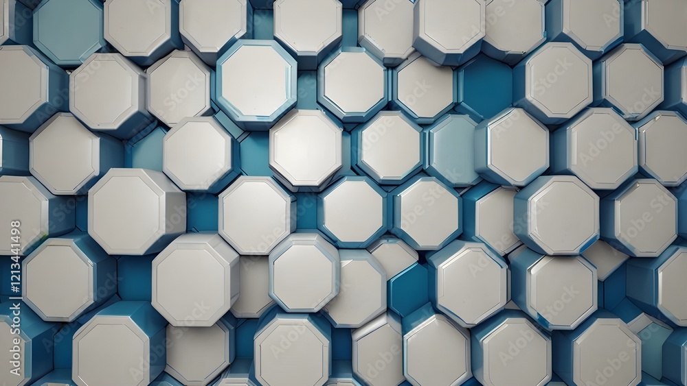 Fototapeta premium white background with blue tech hexagonal pattern design Generative AI