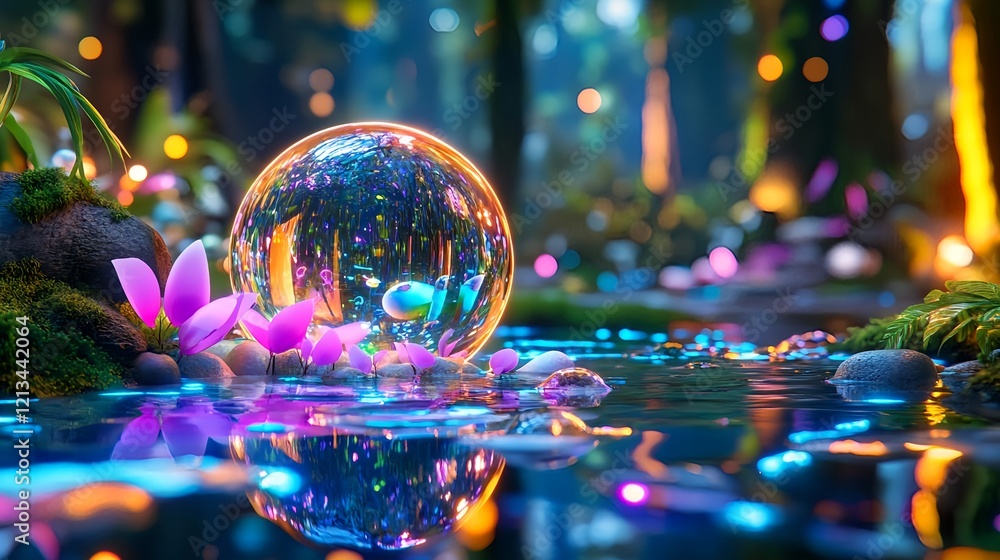 magical crystal ball in enchanted forest - fantasy and surrealism magical crystal ball in enchanted forest - fantasy and surrealism