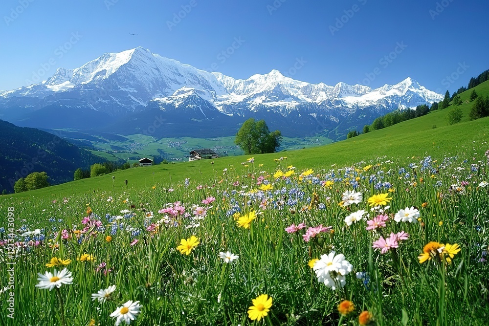 Fototapeta premium Wildflowers bloom in a mountain meadow