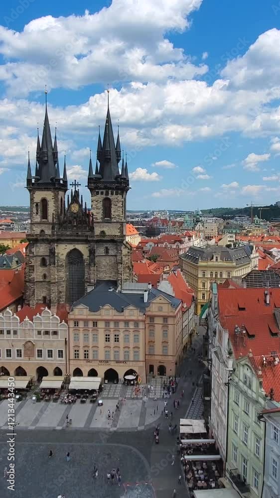 Czechia, panoramic view from above, Prague Old Town Hall and landmark Old Town city square in historic city centre of Old Prague. Czechia, panoramic view from above, Prague Old Town Hall and landmark Old Town city square in historic city centre of Old Prague.