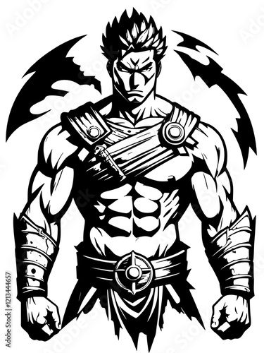 Wallpaper Mural a black and white illustration of a male warrior Torontodigital.ca