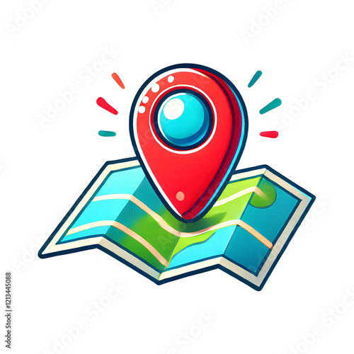 Cartoon Map Pin Icon in Bright Colors photo