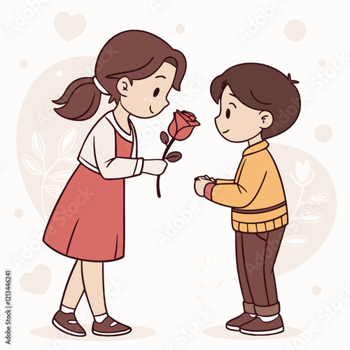Valentine day girl and boy working