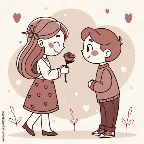Valentine day girl and boy working