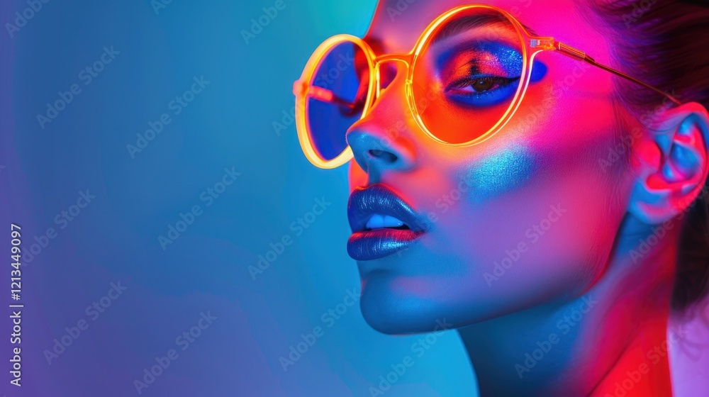 Beautiful model woman with colorful bright neon lights art design posing in studio, AI generated image Beautiful model woman with colorful bright neon lights art design posing in studio, AI generated image