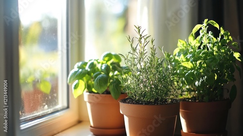 Wallpaper Mural Sunlit Herbs on Windowsill: A Burst of Freshness Torontodigital.ca