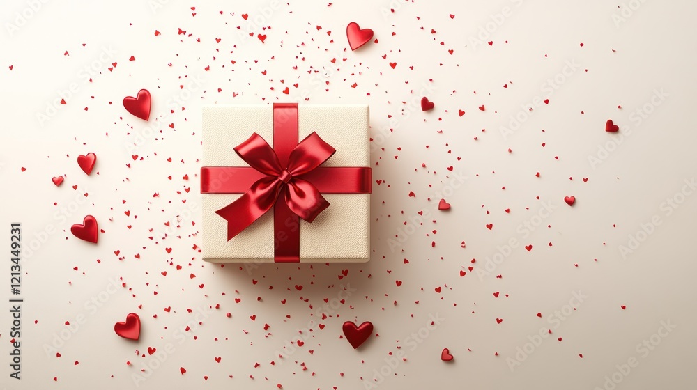 Valentine's Day gift; cream box with red ribbon and hearts. Valentine's Day gift; cream box with red ribbon and hearts.