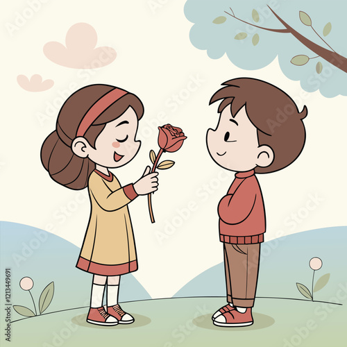 Valentine day girl and boy working