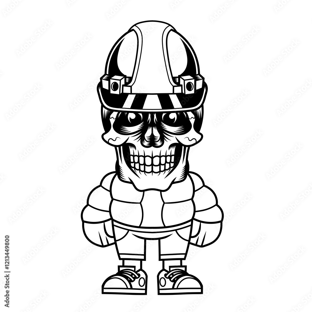 Mascot character design cartoon skull construction safety helmet outline Mascot character design cartoon skull construction safety helmet outline