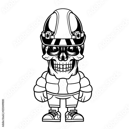 Mascot character design cartoon skull construction safety helmet outline photo